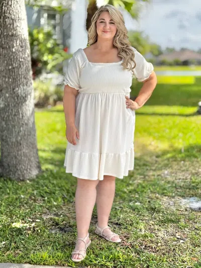 Simply Southern Radiantly Ribbed Babydoll Midi Dress In Ivory In White