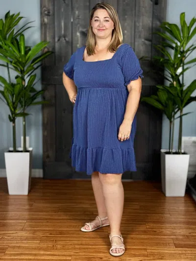 Simply Southern Radiantly Ribbed Babydoll Midi Dress In Navy In Blue