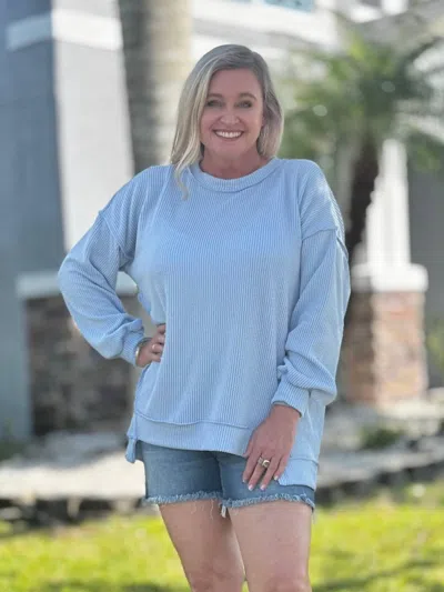 Simply Southern Radiantly Ribbed Long Sleeve Top In Ice In Brown