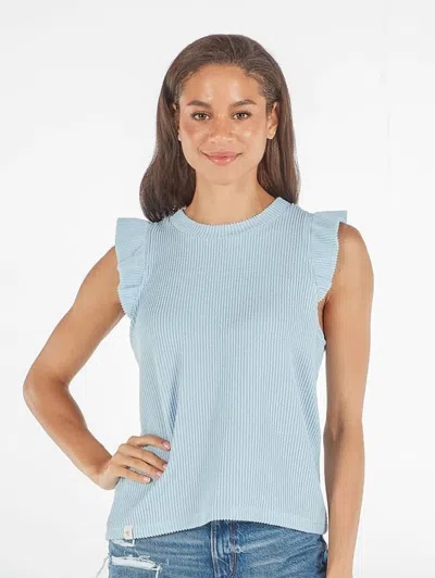 Simply Southern Ruffle Knit Tee In Ice In Blue