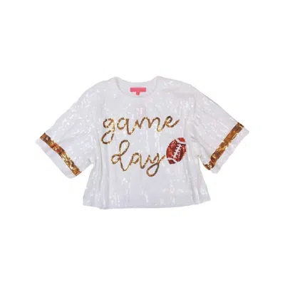 Simply Southern Sequins Luxe Gameday Top In White And Gold In Multi