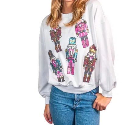 Simply Southern Sequins Nutcracker Sweater In White