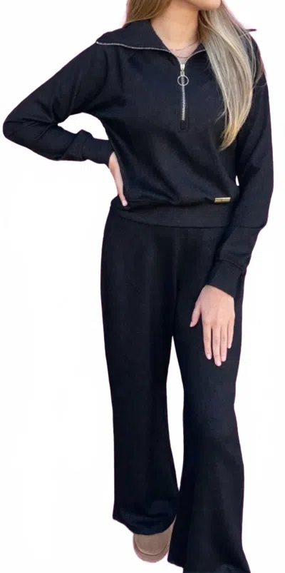 Simply Southern Sparkle Quarter Zip Sweatshirt In Black