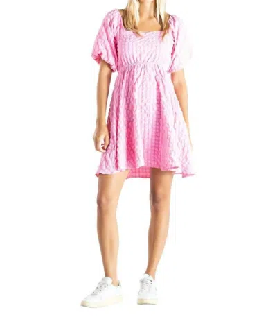 Simply Southern Textured Puff Sleeve Dress In Pink