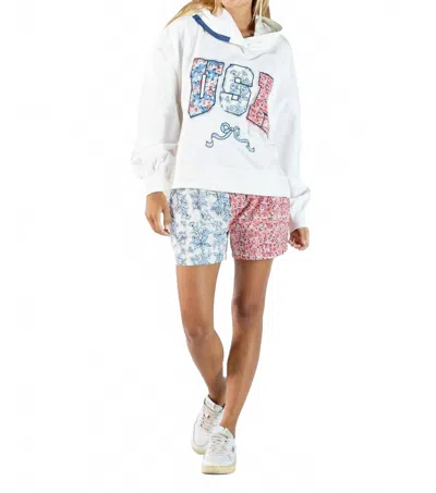 Simply Southern Usa Ribbed Cuffs Hoodie In White