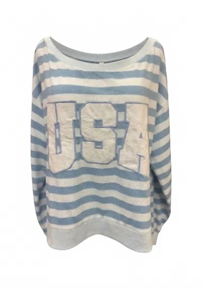 Simply Southern Women's Coastal Usa Stripe Lounge Top In Blue In Multi