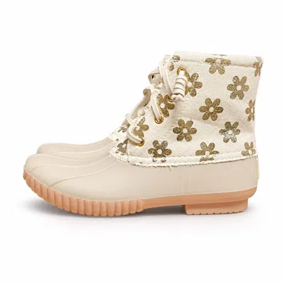 Simply Southern Women's Duck Rain Boots In Tan Flower In Multi