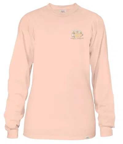 Simply Southern Women's T-peace Love Teach Long Sleeve Graphic Shirt In Creme In Pink