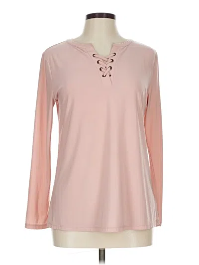 Pre-owned Simply Styled Long Sleeve Top Pink Open Neckline Tops