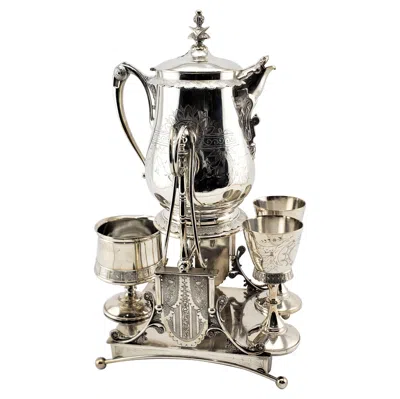 Pre-owned Simpson Antique Silver Plated & Engraved Tipping Ice Water Set Or Lemonade Stand In Sand