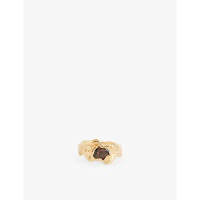 Simuero Womens Ola Brown 18ct Gold Vermeil And Smoky Quartz Ring
