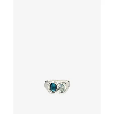 Simuero Womens Buzo Sterling-silver Topaz And Cubic-zirconia Ring