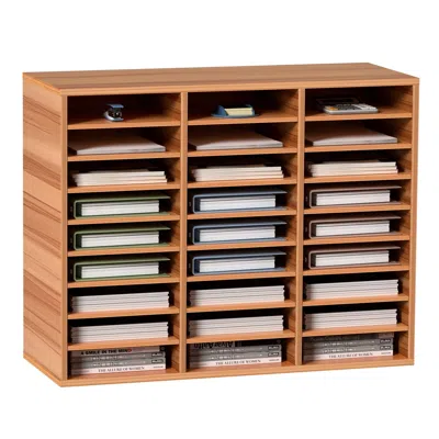 Sinachi 27 Compartments Wood Literature Organizer, Adjustable Shelves, Medium Density Fiberboard Mail Center