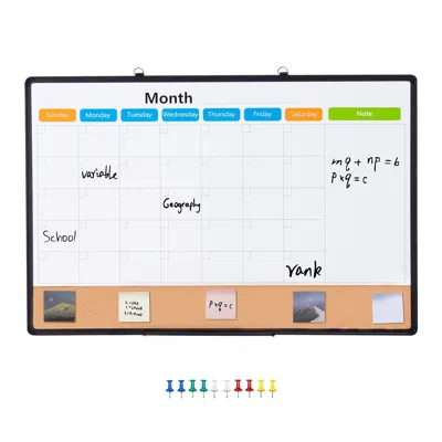 Sinachi 36"x 24" Monthly Calendar Whiteboard & Cork Board Combo With Aluminum Frame - 2-in-1 Magnetic Dry Er In Multi