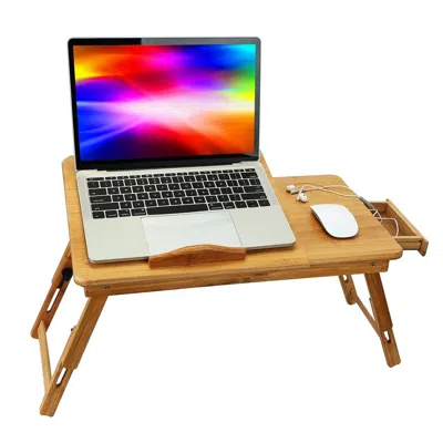 Sinachi Bamboo Lap Desk With Foldable Leg And Adjustable Tilt Surface - Multi-position, With Side Storage Dr In Brown