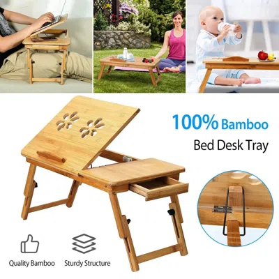 Sinachi Bamboo Laptop Desk Breakfast Serving Bed Tray Foldable Leg Multi-position Adjustable Tilt Surface Be