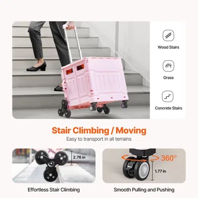 Sinachi Foldable Utility Cart, 65l Collapsible Portable Crate Rolling Cart With Stair Climbing Wheels & 360° In Multi