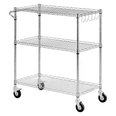 Sinachi Kitchen Utility Cart, 3 Tier Heavy Duty Adjustable Wire Storage Rack, Commercial Steel Rolling Servi In White