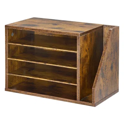 Sinachi Literature Organizer, 4 Compartments Office Mailbox With Detachable Shelves, Wooden Mailbox Sorter W In Brown
