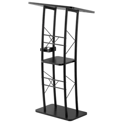 Sinachi Podium Stand, 47-inch Metal Lectern, Curved Standing Podium With Wide Reading Surface, Open Storage  In Black