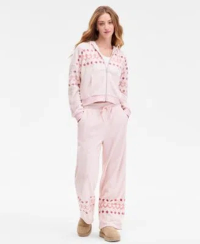 Sincerely Jules Fleece Zippered Hoodie Wide Leg Pants In Pink