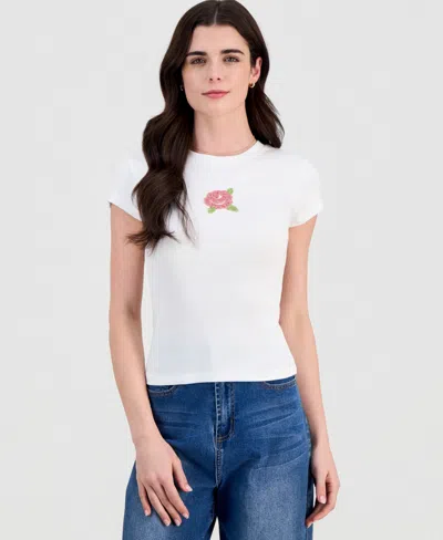 Sincerely Jules Juniors' Beaded Crewneck T-shirt In White