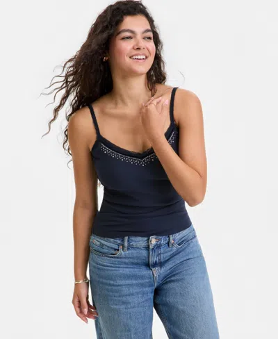Sincerely Jules Juniors' Beaded-trim Y2k Camisole In Blue