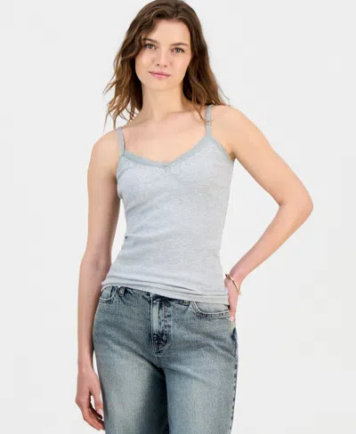 Sincerely Jules Juniors' Beaded-trim Y2k Camisole In Gray