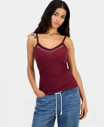 Sincerely Jules Juniors' Beaded-trim Y2k Camisole In Multi