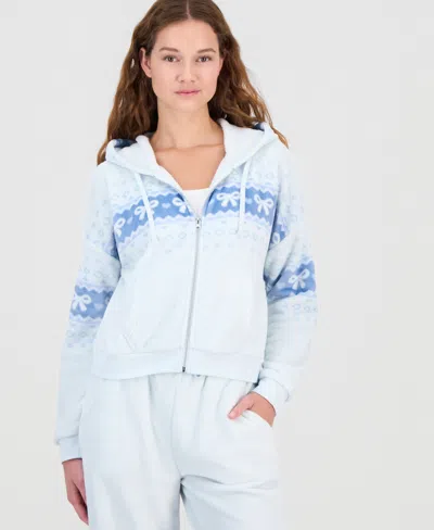 Sincerely Jules Juniors' Cozy Cropped Full-zip Hoodie In Blue