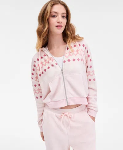 Sincerely Jules Juniors' Cozy Cropped Full-zip Hoodie In Pink