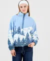 Sincerely Jules Juniors' Printed Sherpa Fleece Quarter-zip In Blue