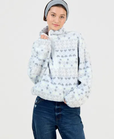 Sincerely Jules Juniors' Printed Sherpa Fleece Quarter-zip In Multi