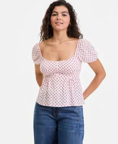 Sincerely Jules Juniors' Puff-sleeve Babydoll Top In Multi