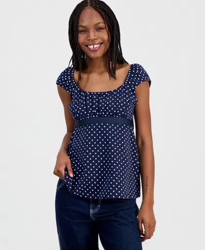 Sincerely Jules Juniors' Ribbon-trim Babydoll Top In Blue