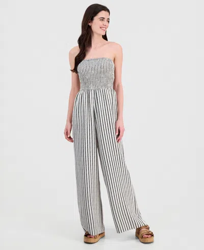 Sincerely Jules Juniors' Smocked Strapless Jumpsuit In Gray