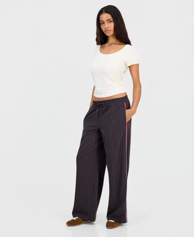 Sincerely Jules Juniors' Striped Drawstring Pants In White