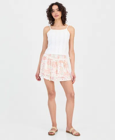 Sincerely Jules Juniors' Tiered Smocked-waist Skirt In Egret Floral Patchwork