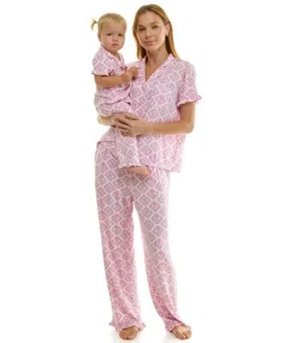 Sincerely Jules Mommy Me Notch Collar Shirt Pants 2 Piece Set In Pink