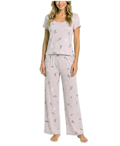 Sincerely Jules Women's Brushed Pointelle Square Neck Top & Pants, 2-piece Set In Neutral