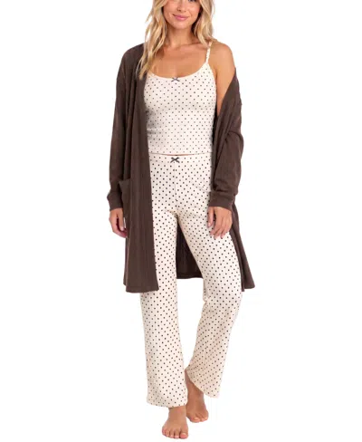 Sincerely Jules Women's Brushed Pointelle Tank, Duster, And Pants, 3-piece Set In Bitsy Bows