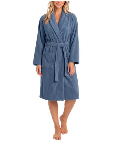 Sincerely Jules Women's Honey Knit Shawl Tie Front Robe In Blue Infin