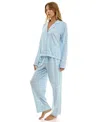 Sincerely Jules Women's Long Sleeve Top And Bottom 2-piece Notch Collar Set In Blue