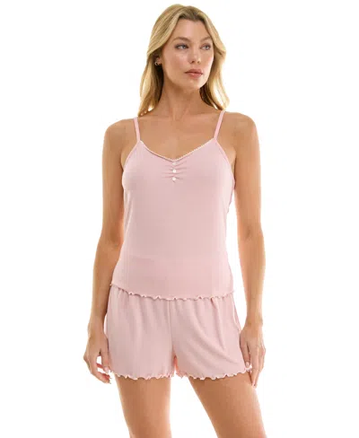 Sincerely Jules Women's Long-sleeve Cardigan, Sleeveless Tank Top And Pull-on Shorts, 3pc Set In Pink