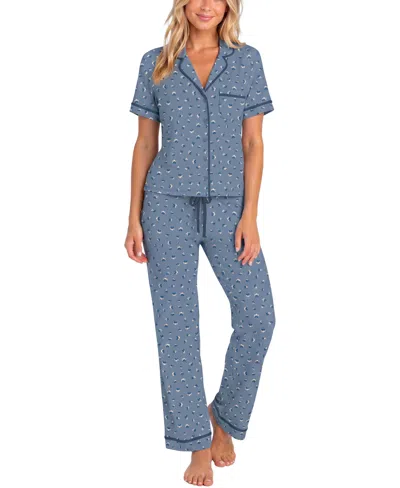 Sincerely Jules Women's Modal-spandex Short-sleeve Pajama Set In Ditsy Floral,blue Infinity