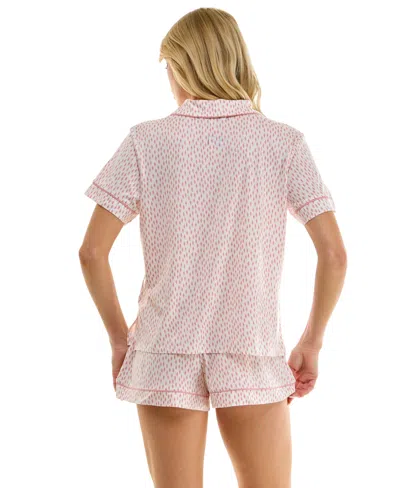 Sincerely Jules Women's Notch Collar Top And Pull-on Shorts, 2pc Set In Pink