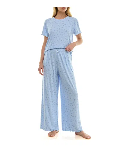 Sincerely Jules Women's Printed T-shirt & Paper Bag Pants, 2-piece Pajama Set In Blue