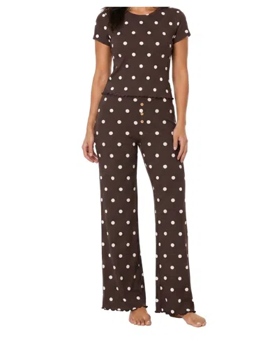 Sincerely Jules Women's Ribbed Scoop Neck & Pants, 2-piece Pajama Set In Brown