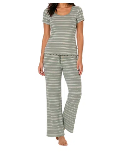 Sincerely Jules Women's Ribbed Scoop Neck & Pants, 2-piece Pajama Set In Green