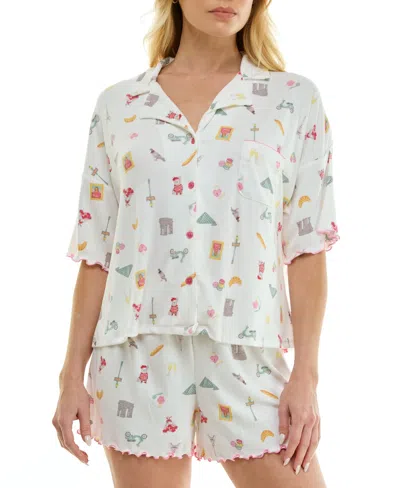 Sincerely Jules Women's Short-sleeve Top And Elastic Waist Shorts, 2-piece Set In White